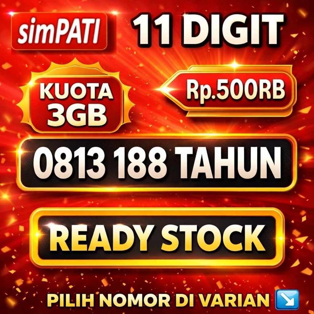 nomor cantik kartu perdana simpati 11 digit seri tahun bonus kuota 3GB support jaring 5G 0813 188 **