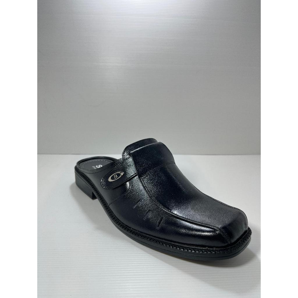 Sepatu sandal kulit slop bustong pria Suntour SVK 65 Hitam