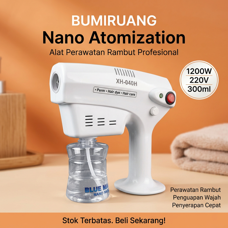 Nano Spray Steam Gun 1200W 220-240V Portabel 300ml Tangki 5 Generasi Perawatan Rambut Kulit Kepala H