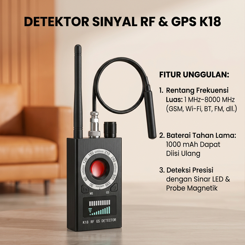 Alat Pendeteksi Sinyal RF GPS Kamera Tersembunyi Anti Sadap USB Rechargeable untuk Hotel Mobil Kanto