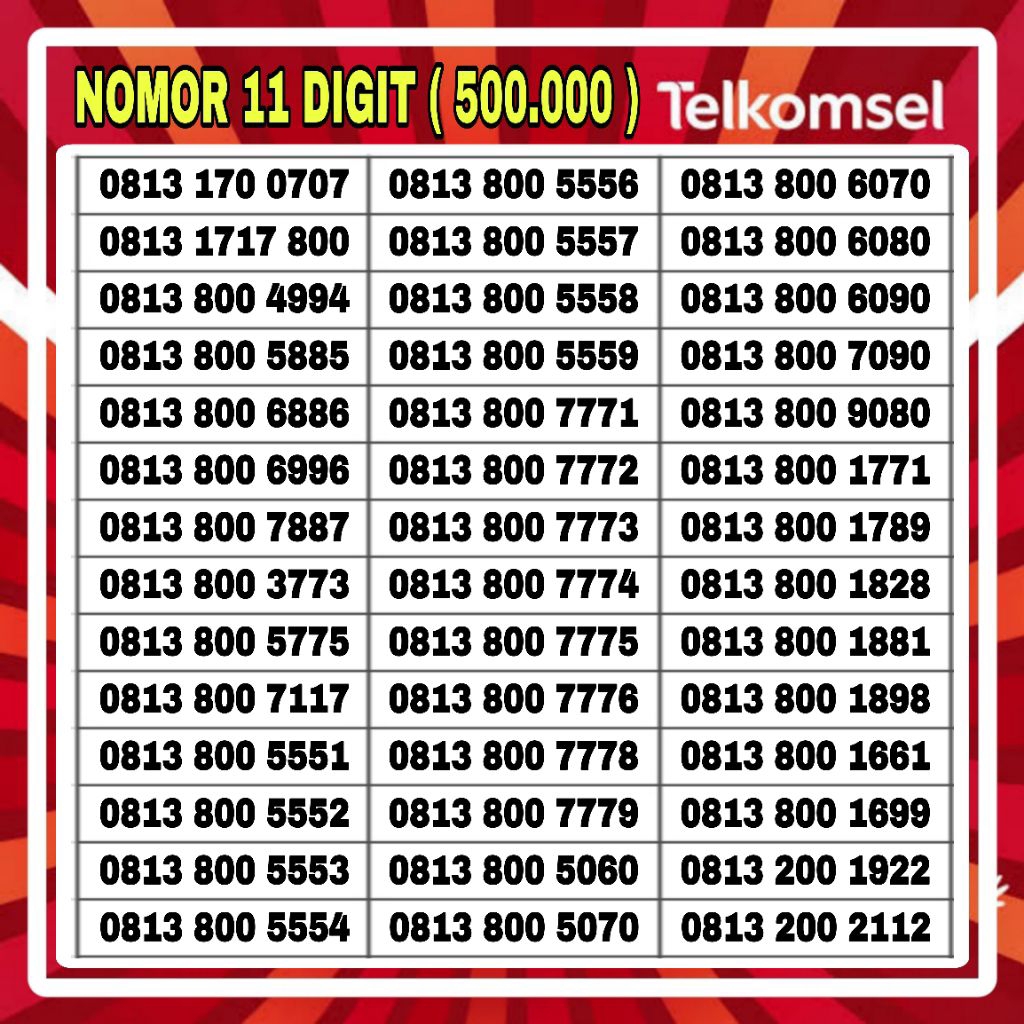 Nomor Cantik Simpati Kartu Perdana Telkomsel 5G Bonus 3GB Kuota 4G 11 Digit