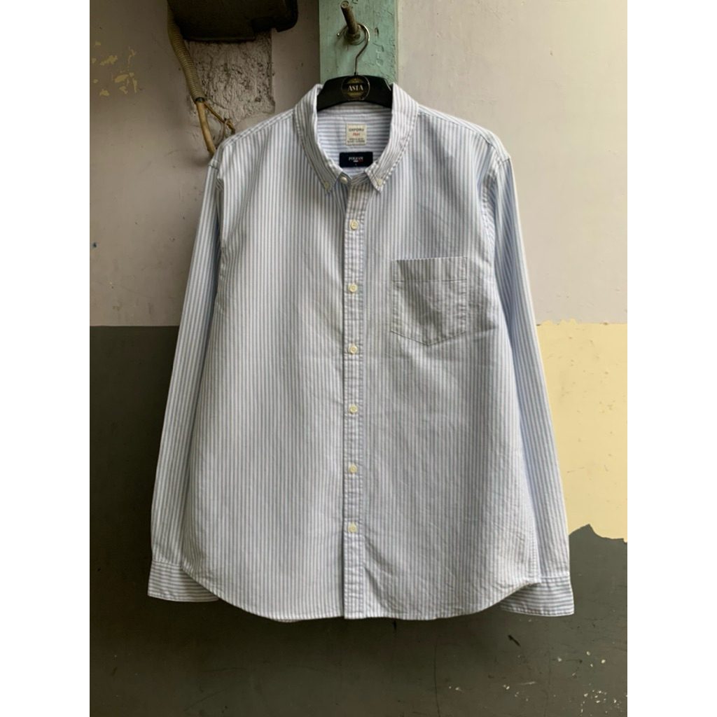 kemeja polham stripe Oxford lengan panjang preloved