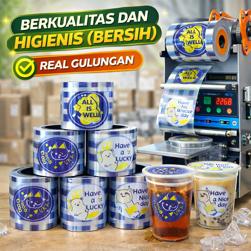 Seal Cup Plastik Motif GOODLUCK 1200 & 2000 Cup | Tutup gelas teh | kopi | tutup gelas plastik | Pla