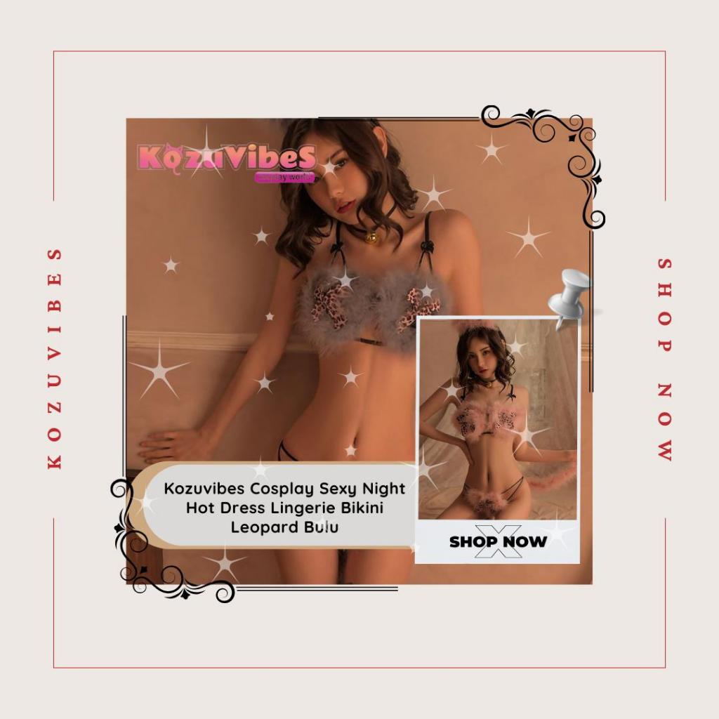 Kozuvibes Cosplay Sexy Night Hot Dress Lingerie Bikini Leopard Bulu