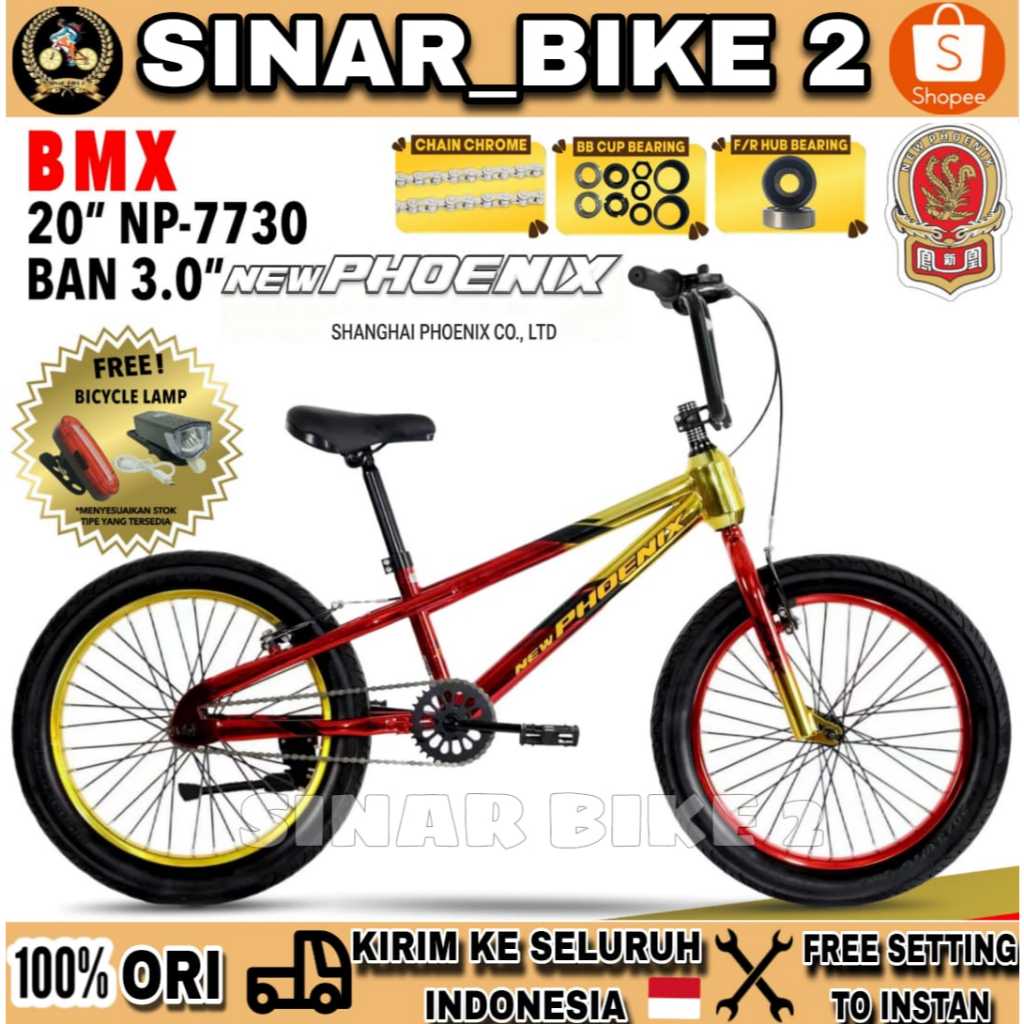 Sepeda Anak Laki BMX NEW PHOENIX NP 7730 CHROME Ban Jumbo 3.0  Ukuran 20 Inch Usia 8-12 Tahun