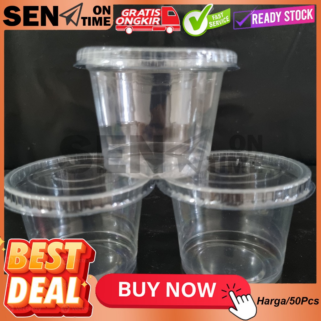 Gelas Mika Belimbing 100ml Isi 50 Pcs Cup Jelly Puding Ice Cream Wadah Slime Slay Bening Transparan 