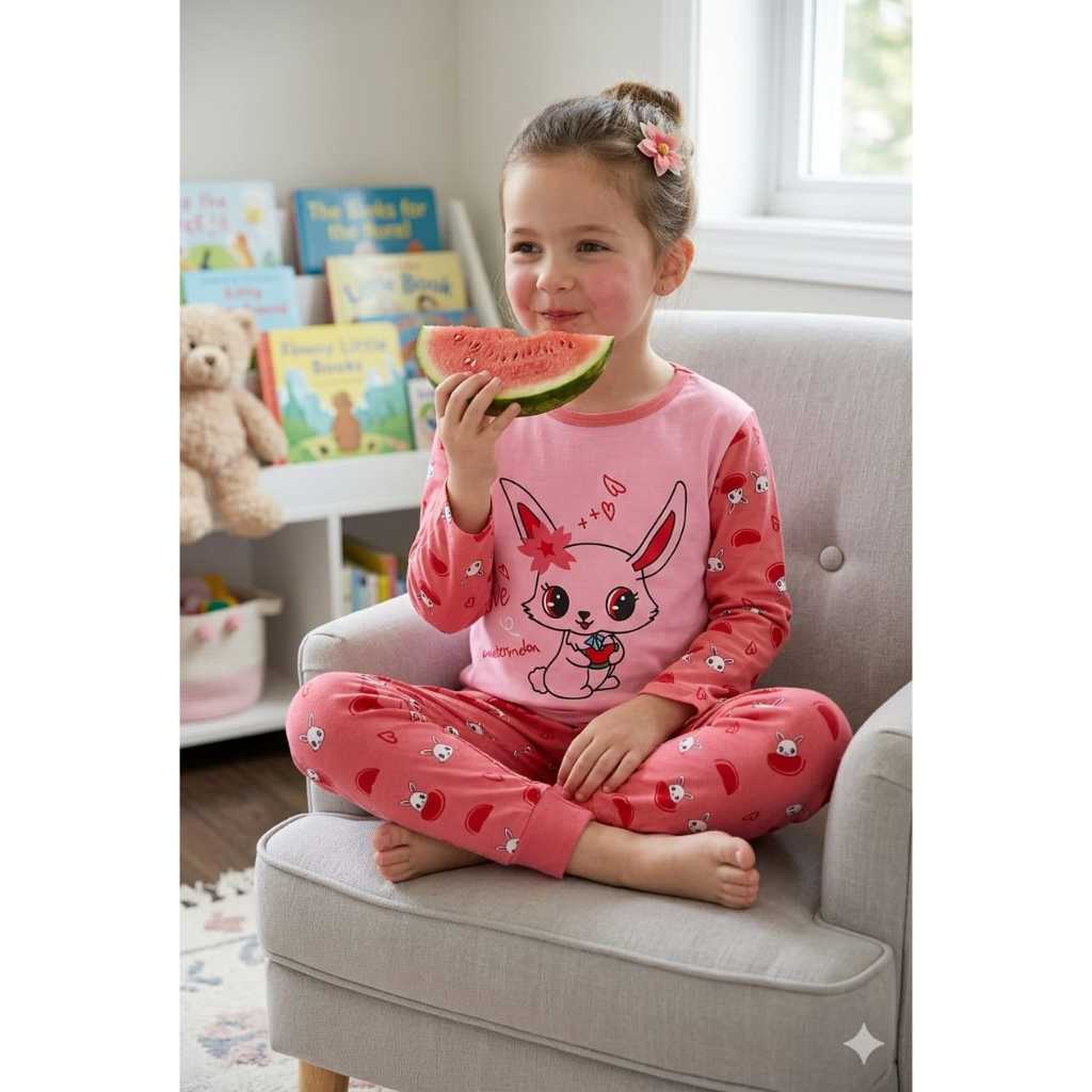 Setelan Anak Perempuan/ Baju Tidur Anak Perempuan Usia 3-12 Tahun/ Set Cantik