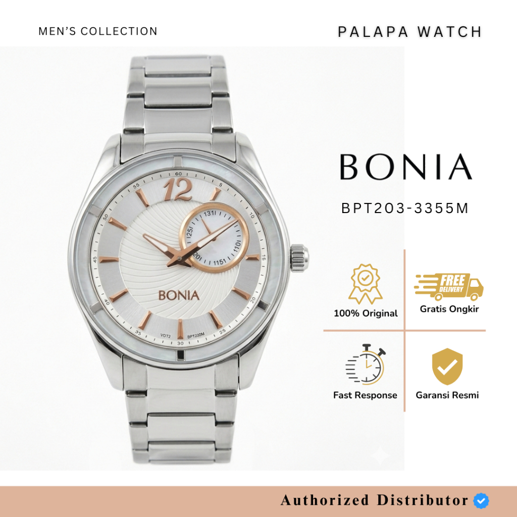 JAM TANGAN PRIA BONIA BPT203-3355M SILVER WHITE ORIGINAL