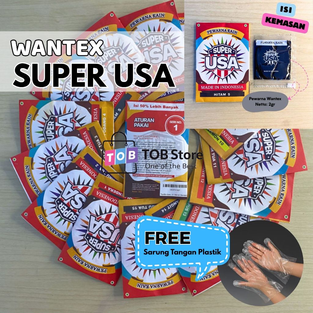 Wantex SUPER USA Warna PEKAT Permanen Pewarna Tekstil Kain Jeans Hoodie Jaket Kaos Tshirt Naptol Wen