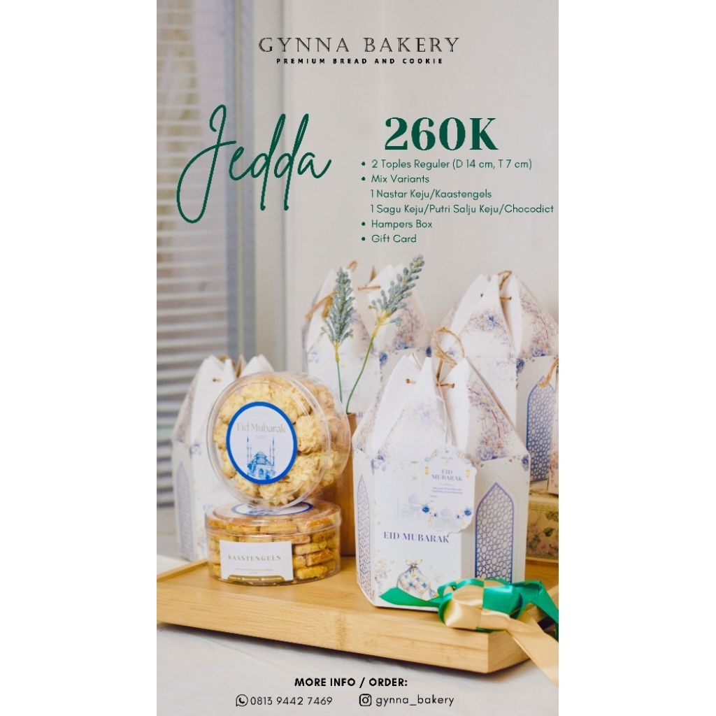 Jedda Hampers Lebaran - Gynna Bakery - Kue Kering - Kastengels - Nastar Keju - Sagu Keju - Putri Saj