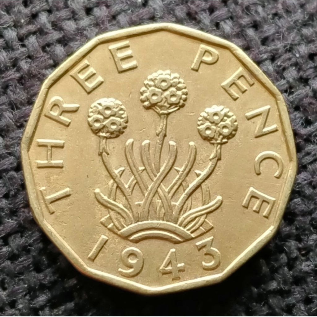 Uang Kuno Koin Inggris 3 Pence 1943 George VI