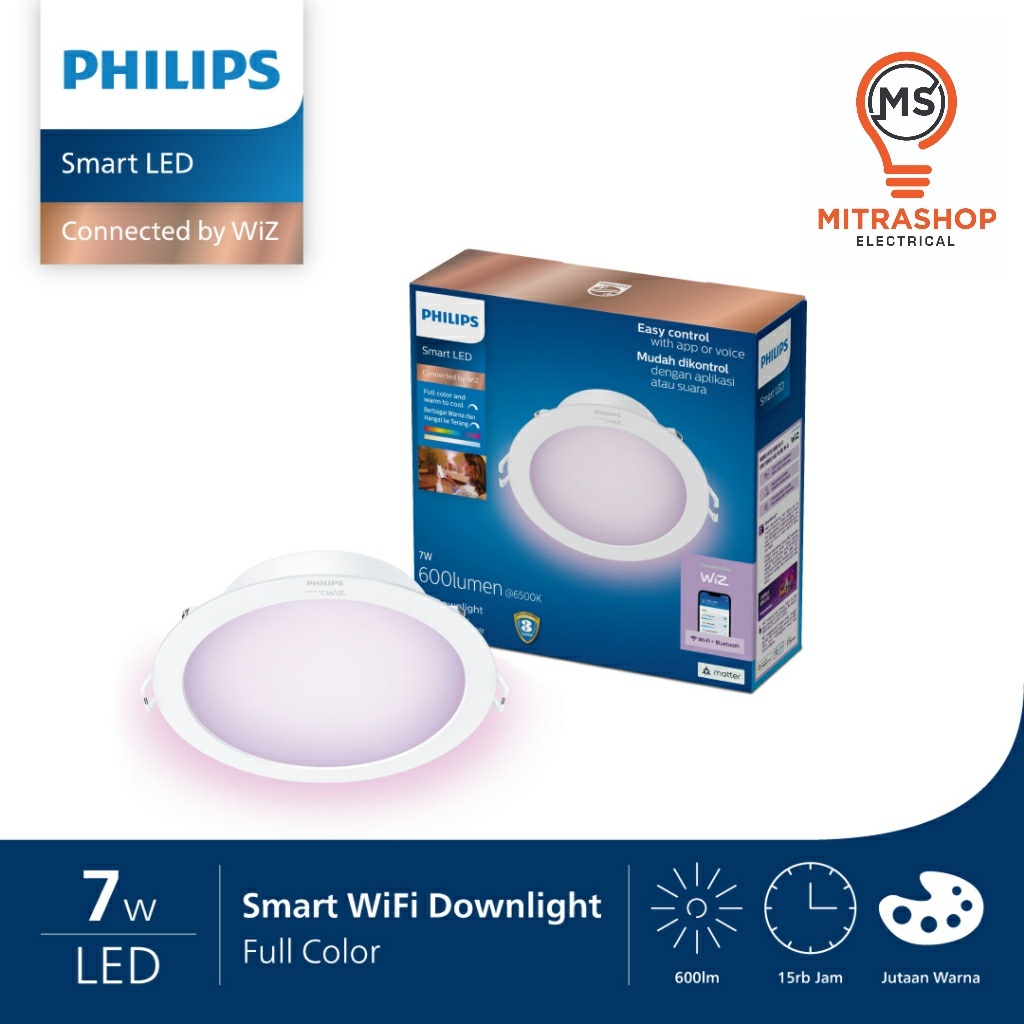 PHILIPS Downlight LED Smart Wifi 7W Full Colour. Philips Downlight Smart Wifi 7 Watt RBG