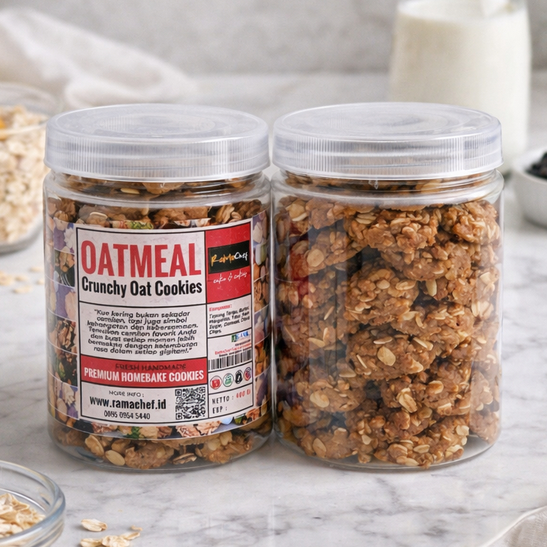 OATMEAL Cookies Choco Chips Crunchy Premium Spesial Butter | Kue Kering Lebaran Kemasan Hardtop 350gr dan Jar 750ml by RaMaChef