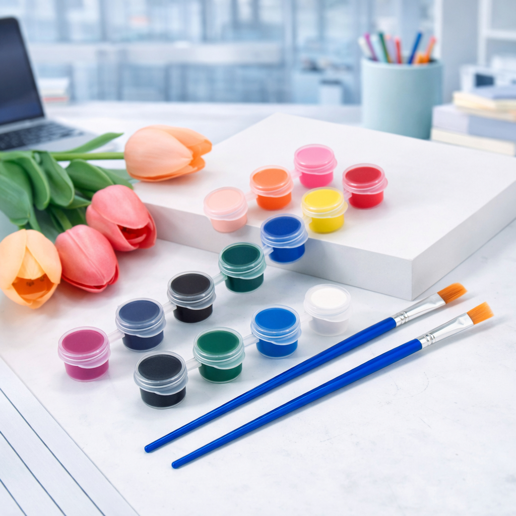 Cat Lukis Mini Akrilik / 1 Set Warna Cerah Isi 6/12 / Free Kuas / Cat Akrilik Seru