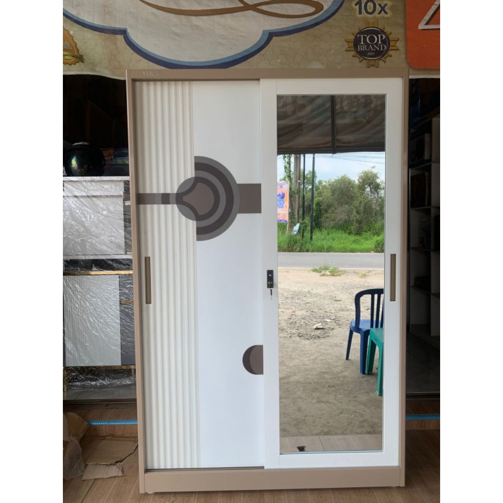 VERZA Lemari Pakaian Besi 2 Pintu Geser Lemari Baju Pintu Sliding
