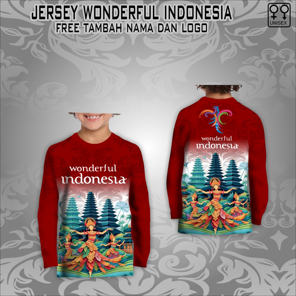 Jersey anak kaos wonderfull indonesia baju pariwisata lengan panjang