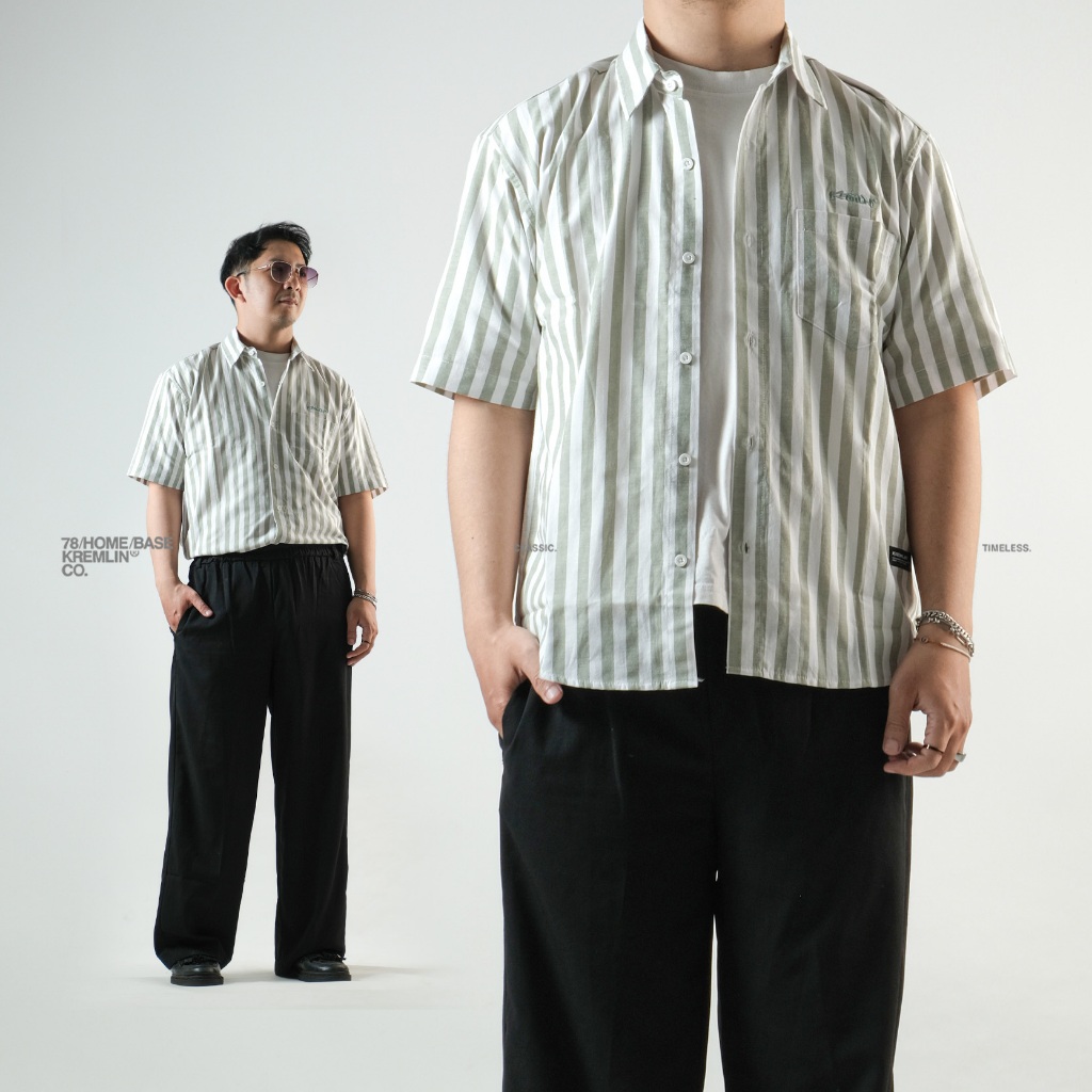KREMLIN Shirt Kemeja Salur Pinstripe Green - Regular - Lowkey