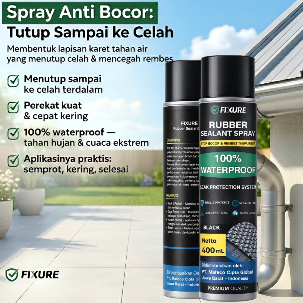 Spray Anti Bocor Atap Waterproof Aqua Spray 400ml Cairan Penambal Bocor& Rembes Rubber Sealant Spray