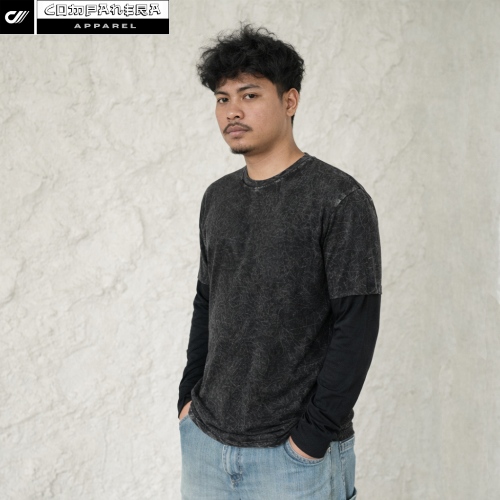 KAOS POLOS DOUBLESLEEVE REGULER WASHED TEES / STONEWASH / POLOS ACID WASH / COTTON COMBED 24S / LEMB