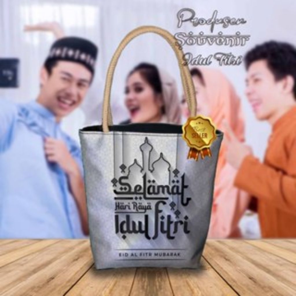 Produk Terbaru Souvenir Lebaran Tas Wanita Totebag Mini Tali Sumbu Printing Hari Raya Idul Fitri Bah