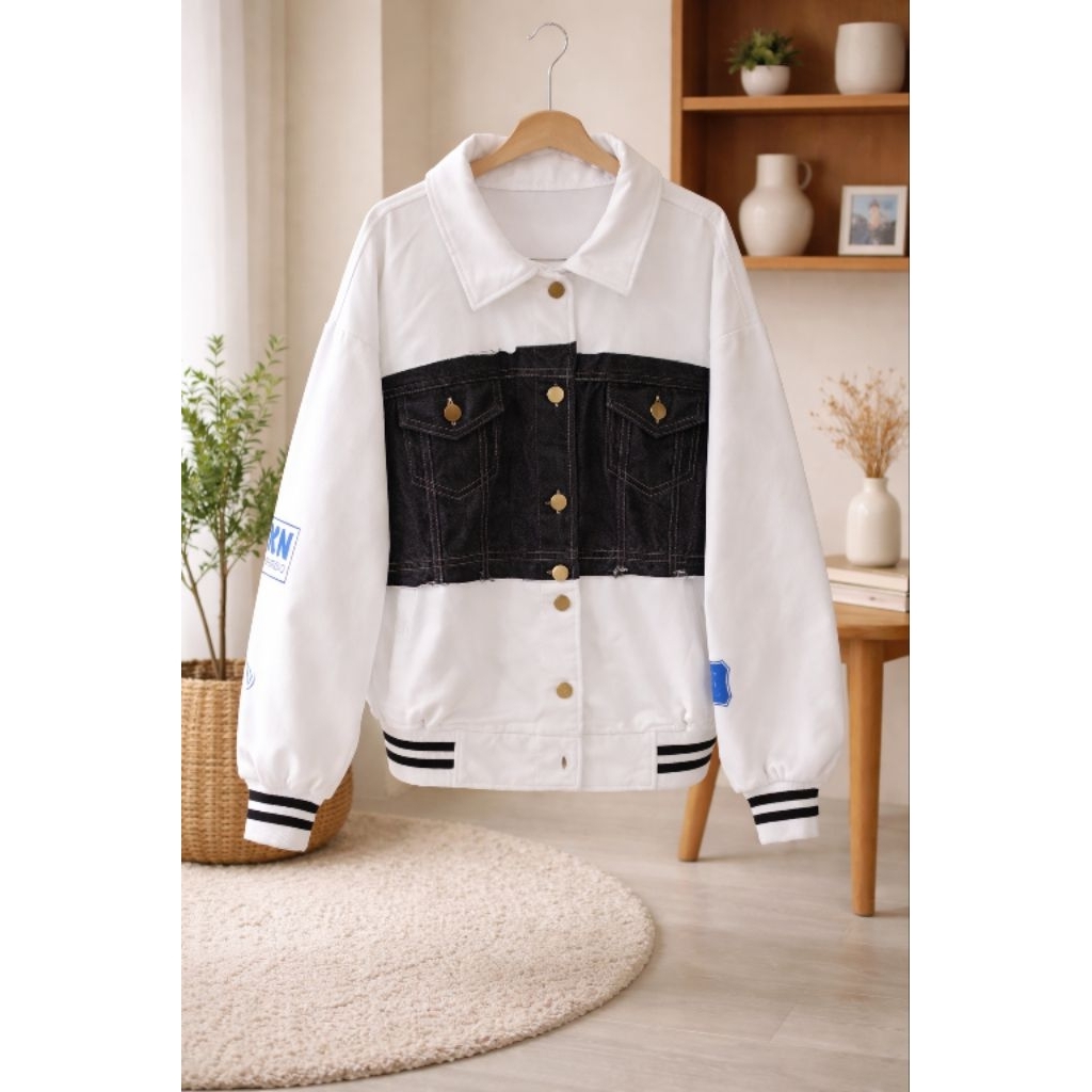 Jaket Denim Kombinasi Putih