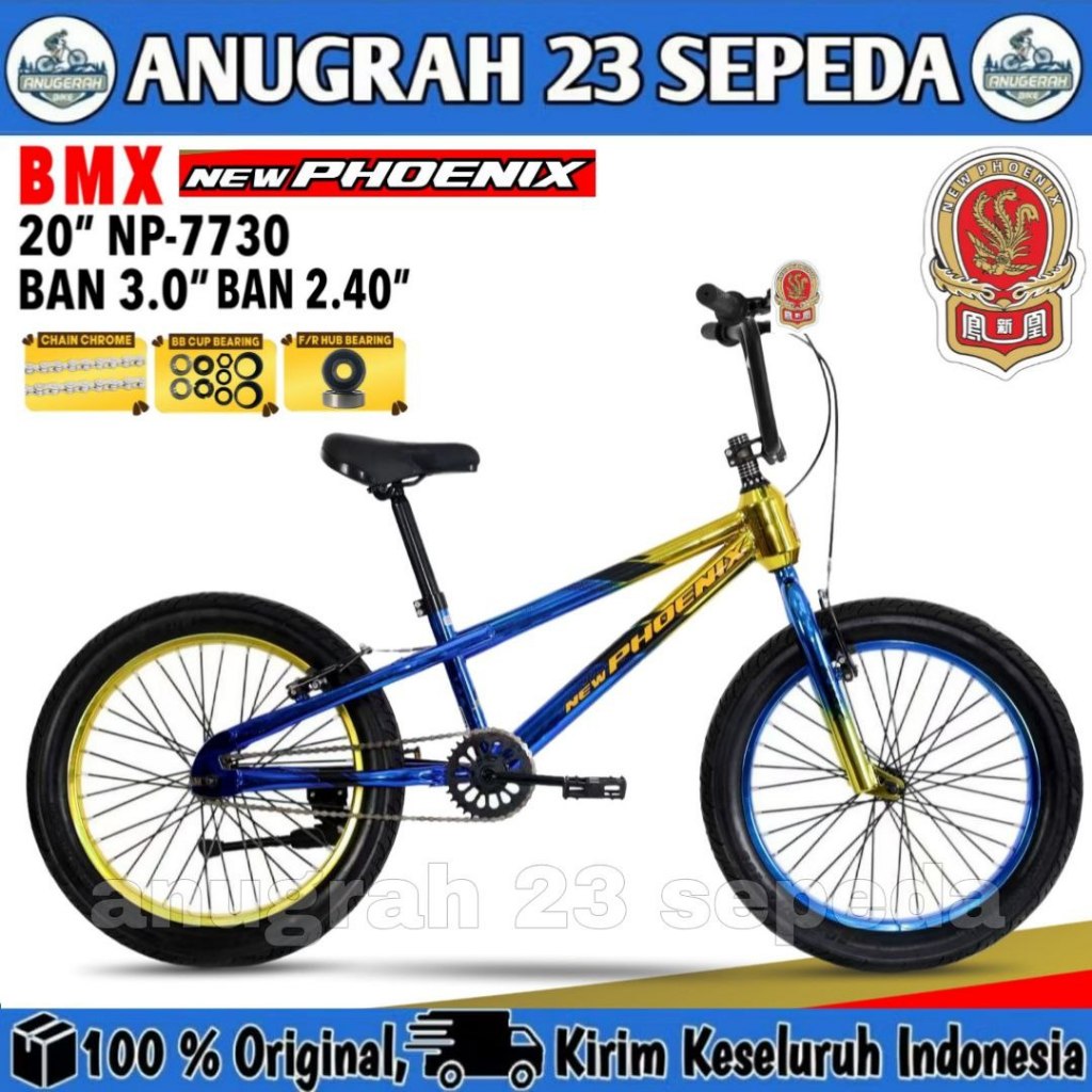 Sepeda Anak Laki BMX NEW PHOENIX NP 7730 CHROME Ban Jumbo 3.0 Dan Ban Kecil 2.40Ukuran 20 Inch Usia 