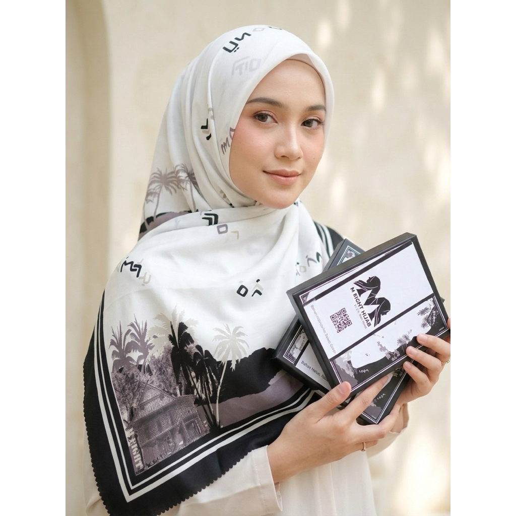 M Eight Hijab, kerudung segi 4,motif lontara