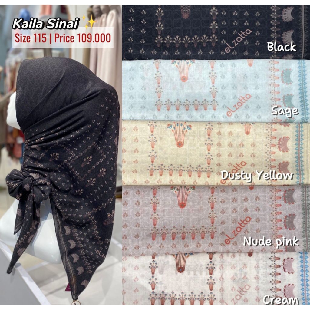 ELZATTA HIJAB KAILA SINAI KERUDUNG SEGI EMPAT MOTIF VOAL LEBAR 115CM