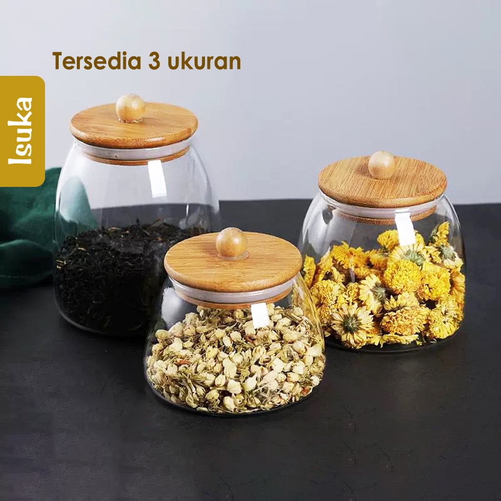 Toples Kaca Tutup Kayu Toples Makanan Toples Kue Stoples Kaca Tempat Makanan Kering Takumi
