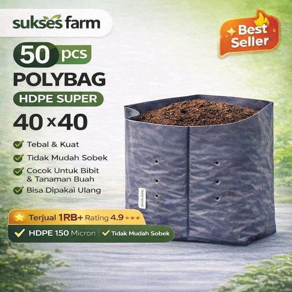 Polybag Tanaman HDPE Super Tebal 40x40 | Hitam | Isi 50 pcs | Premium