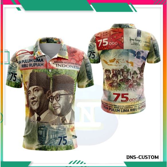 Baju Wangki Uang 75 Ribu Unik/Jersey Polo Pria Uang Fullprint/Kaos Pria Uang 75 Ribu