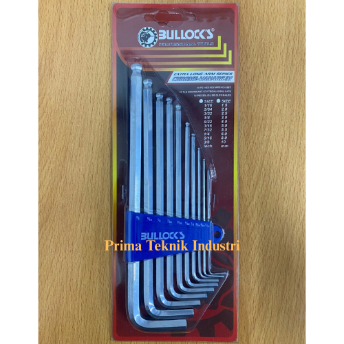 Kunci L Set Long Ballpoint Bullock's Inch 1/16" - 3/8" (10Pcs)