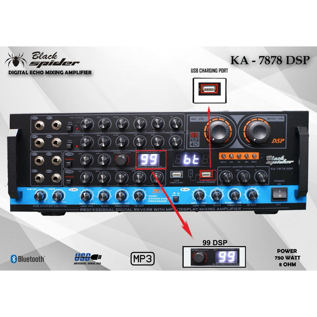 BLACK SPIDER KA 7878DSP PROFESIONAL DIGITAL MIXER AMPLIFIER ka-7878