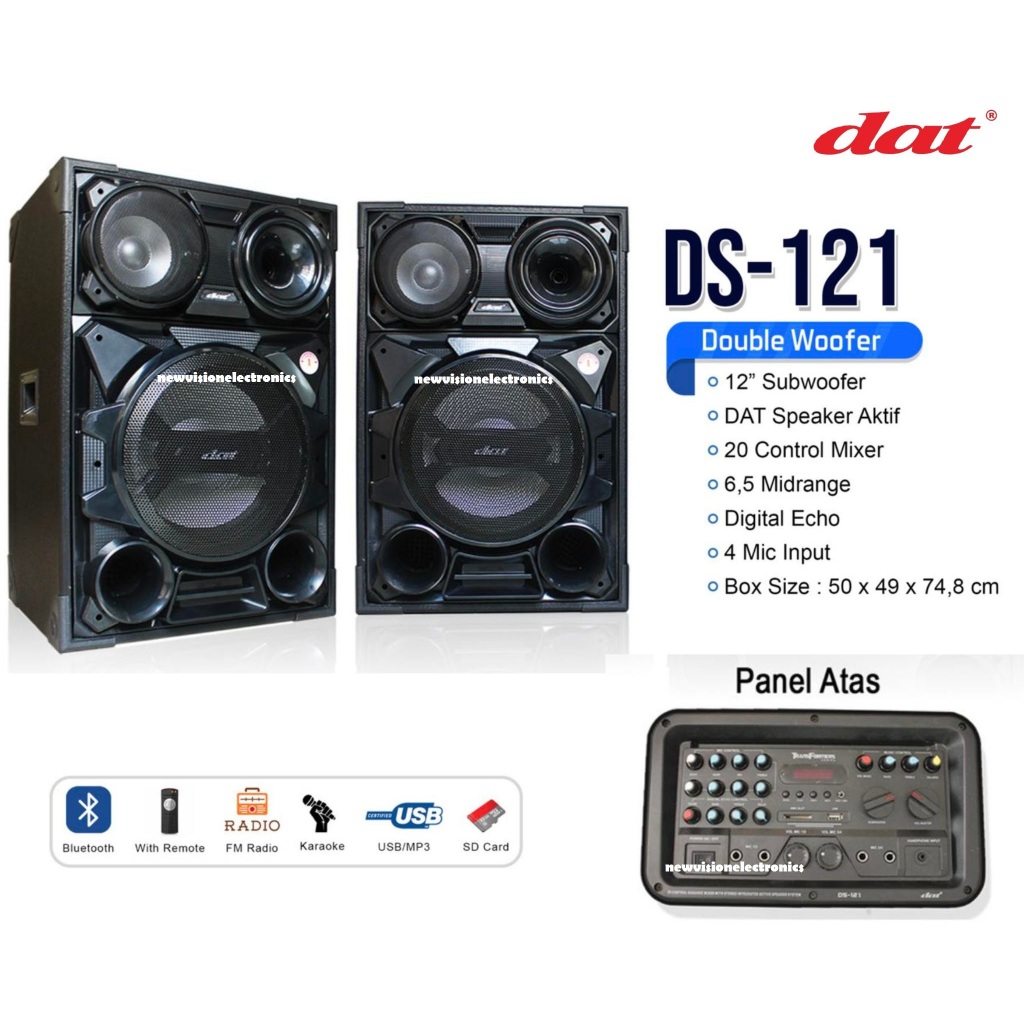 SPEAKER ACTIVE PASSIVE DAT DS121 SPEAKER AKTIF PASIF DS-121 BLUETOOTH 1SET KARAOKE 12INCH SUBWOOFER
