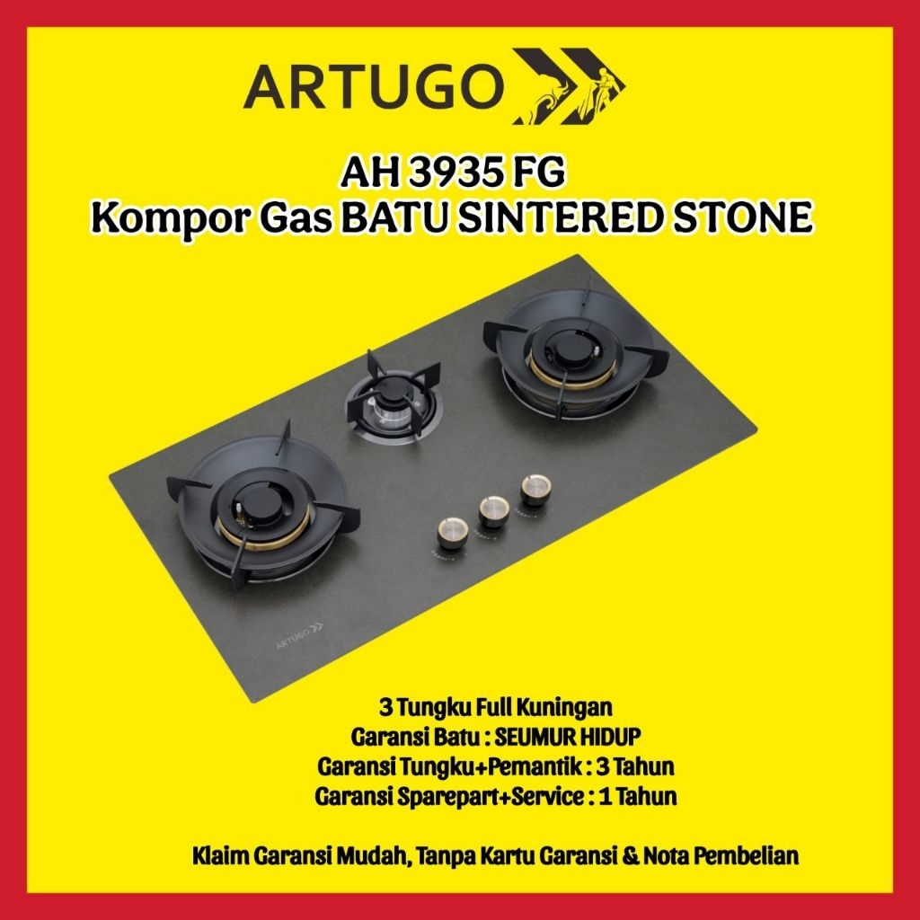 Artugo Kompor Gas Tanam 3 Tungku AH 3935 FG ARTSTONE KOMPOR BATU