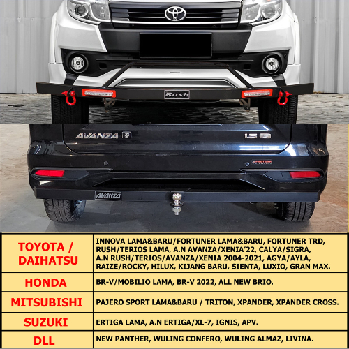 Paket Tanduk Depan & Towing Belakang Innova, Fortuner, Rush, Terios, Avanza, Xenia, Calya, Sigra, Ag