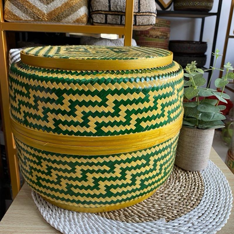 Keben sokasi bambu kulit bentuk bulat ukuran 25cm, 30cm, 32cm kombinasi warna cantik