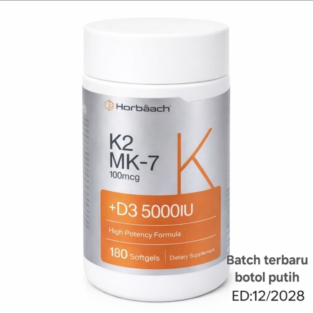 Horbaach Vitamin D3 5000iu K2 MK7 100 mcg Imun Tulang, 180 softgels