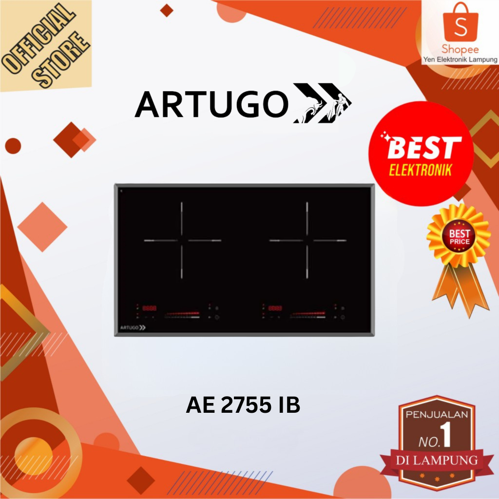 ARTUGO Kompor Listrik Tanam AE 2755 IB 2 Tungku 200-5600W LED Slide Hitam Onyx