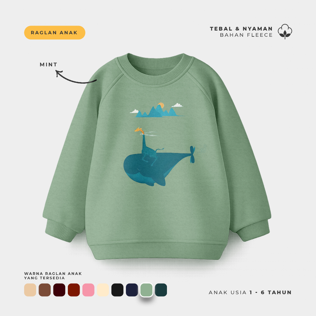 Sweater Anak Crewneck Oversize Anak Model Korea Whale And Giraffe Usia 1-6 Tahun