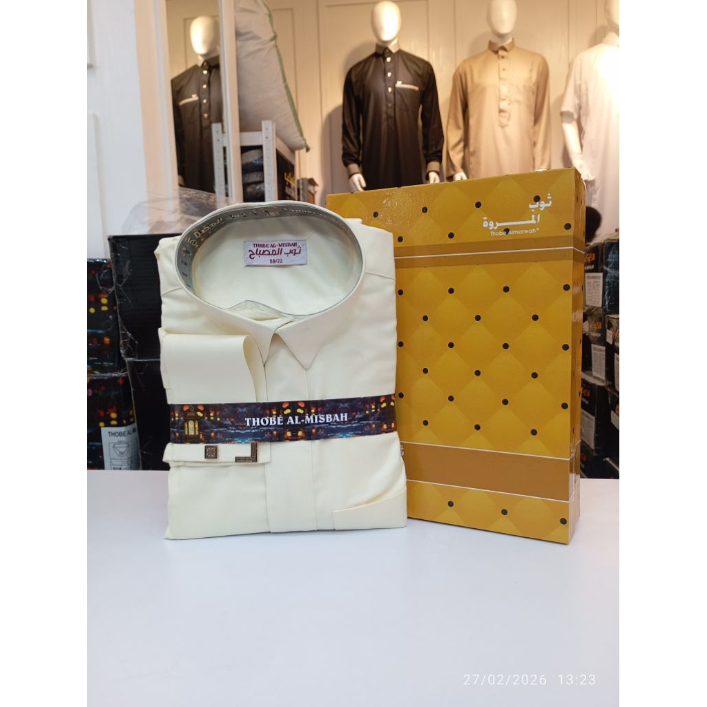 AL - Misbah By Alharamain Jubah/ Gamis Pria Dewasa Series Semi Wool Resleting Manset | Cream | Putih