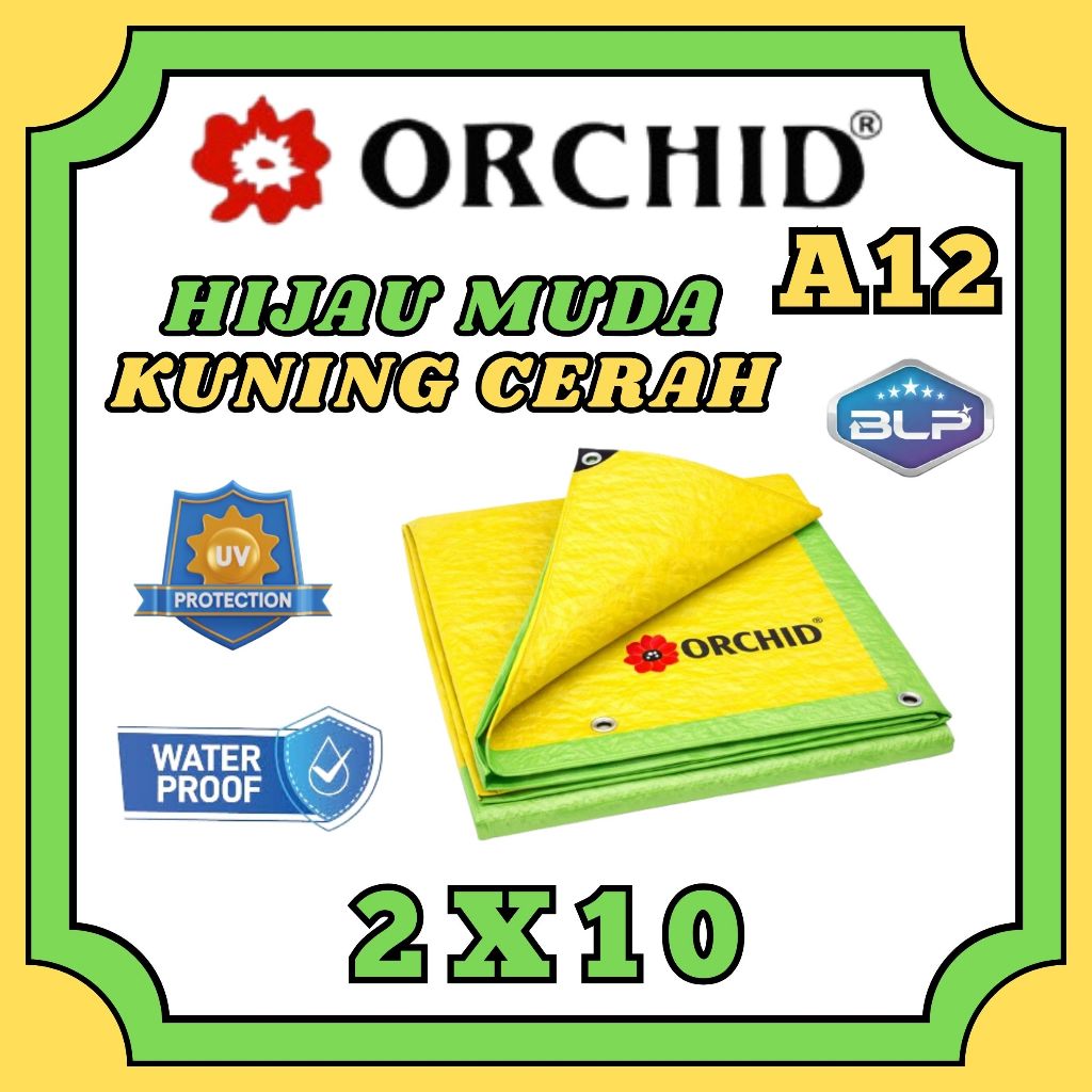 Terpal orchid A12 Plastik Tebal Ukuran 2x10 m Hijau Kuning - Terpal Lembaran Original Tahan Panas & 