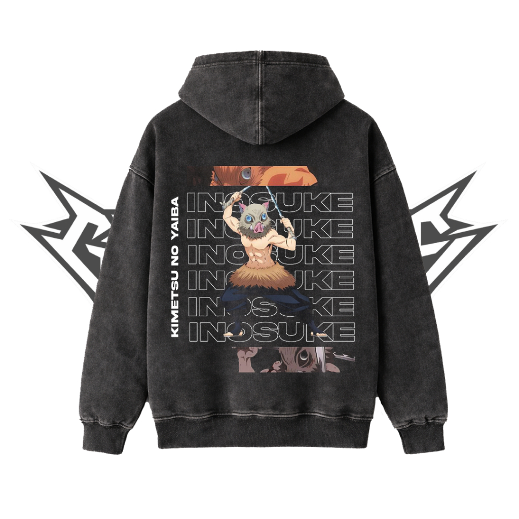 Glatosphere "Inosuke Hashibira" Stone Wash Hoodie | Washing | Jaket | Hoodie Anime | Unisex