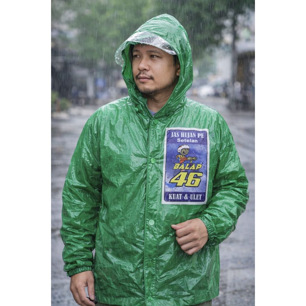 (Isi 3 Pcs) Jas Hujan Plastik Balap46 Setelan Atasan Bawahan Jas Hujan / Jas Hujan PE Merk Balap 46