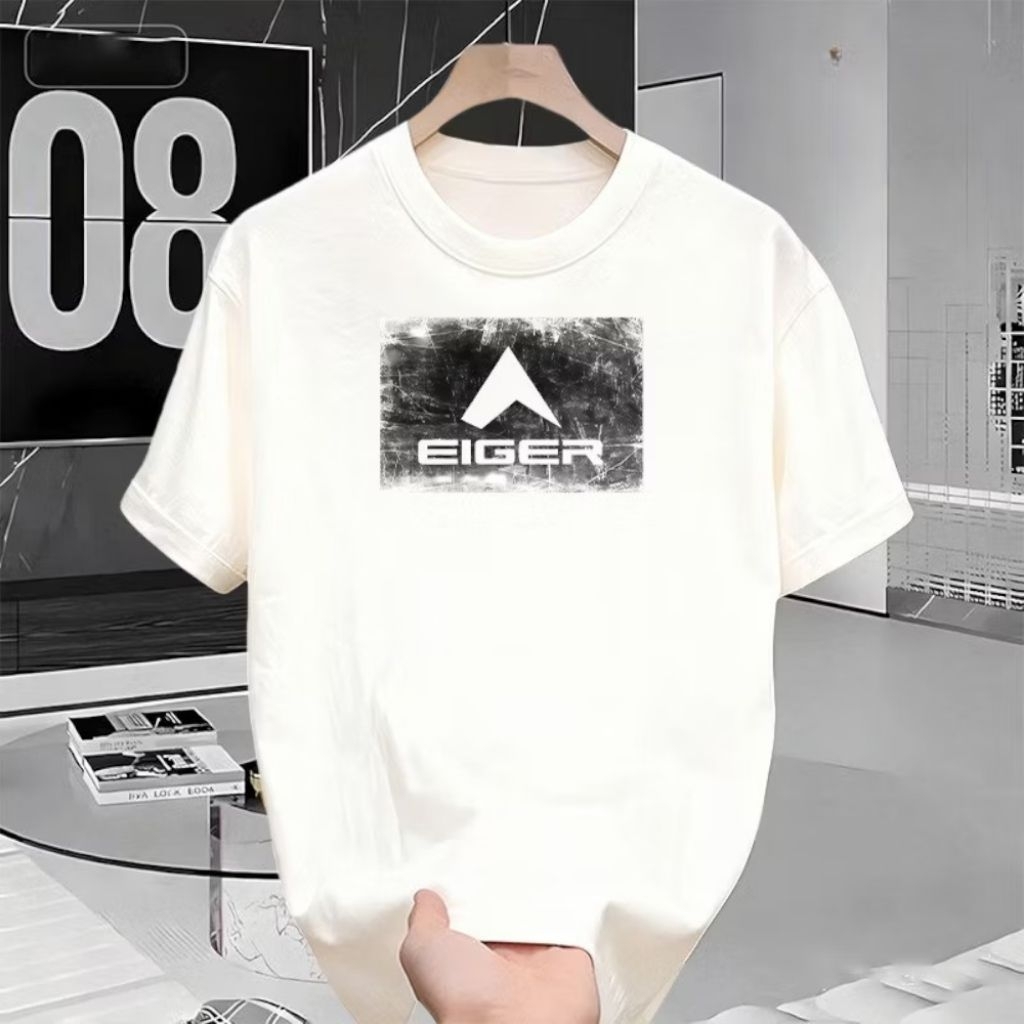 T-shirt Eiger kaos pria wanita casual distro fashionable material cotton combat 24's putih hitam nya