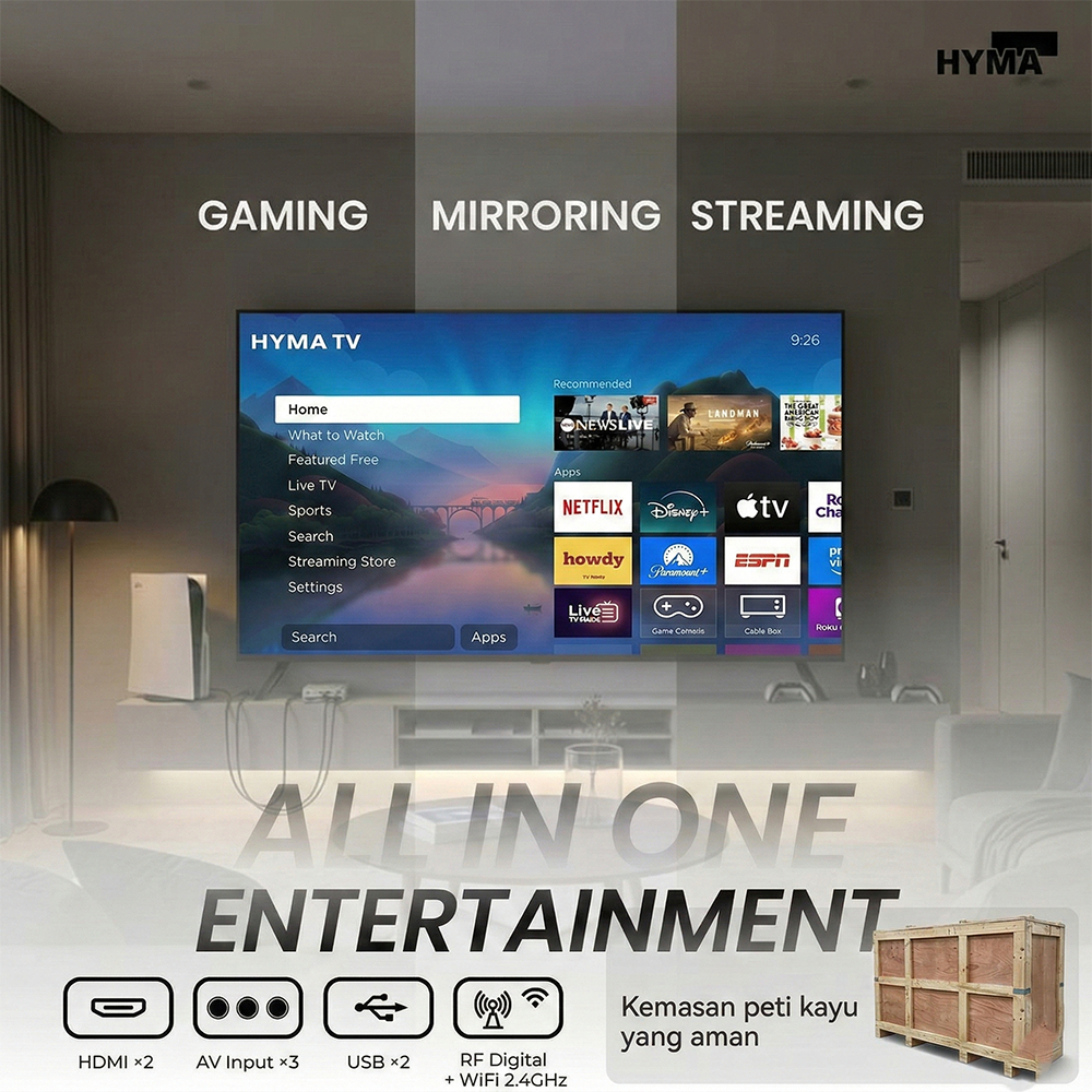 HYMA Android Samrt TV 43" Samsung LED 4K 1080P UHD Smart Google TV, Voice Remote with Alexa, Wide Co