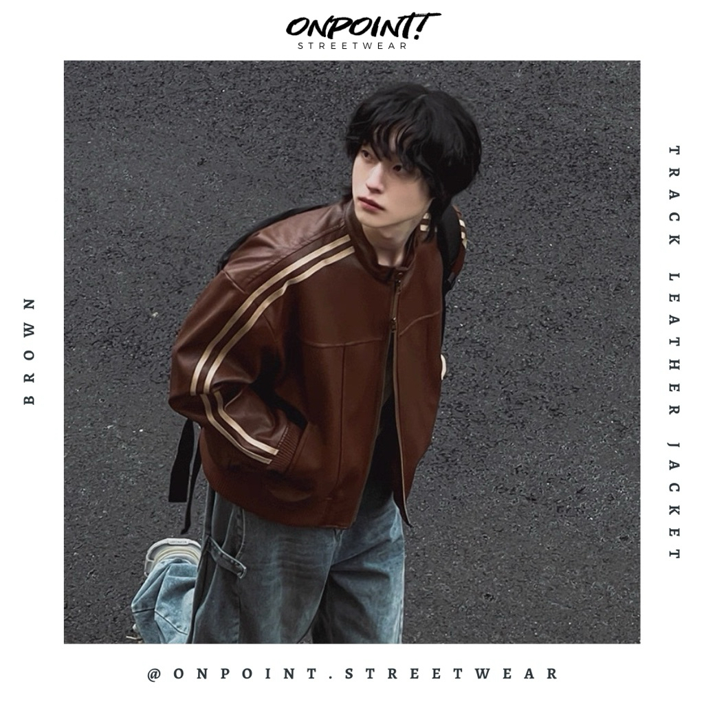 [ONS BY ONPOINT] Track Leather Jacket - jaket denim jaket jeans pria jaket varsity pria leather jack