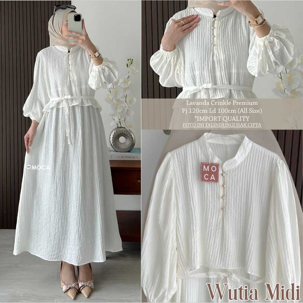 Sufiya Dress Wutia Midi By MOCA Midi Putih Polos Dress Putih Premium