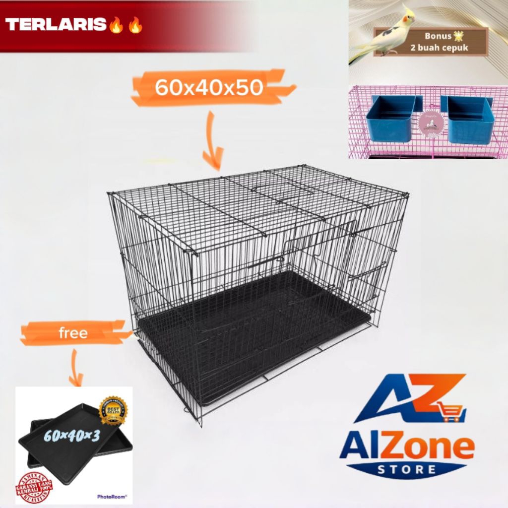 Sangkar Umbaran Burung Size M/L – Kandang Lipat Kawat Galvanis + Alas & 2 Cepuk