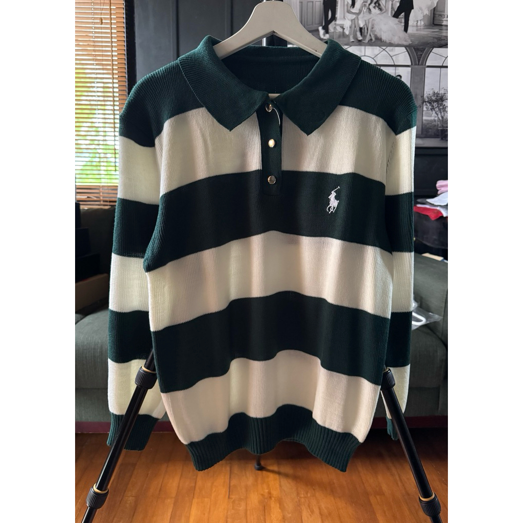 Sweater Wanita Polo Ralph Lauren Knit Garis Hijau Cream Original(RJ. 013)